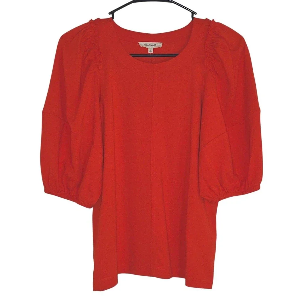Women's Top, Madewell Puff-Sleeve Tee Oversized deep orange color Small